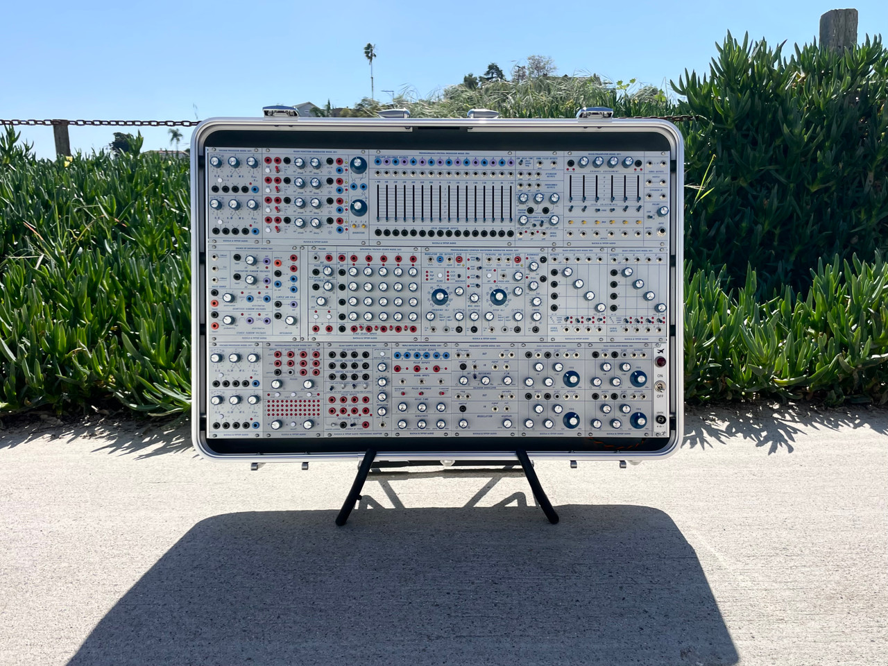 Buchla Tiptop 200t series with BPNYC ZERO Halliburton Eurorack Modular Travel Case NOS SILVER 122hp 9U